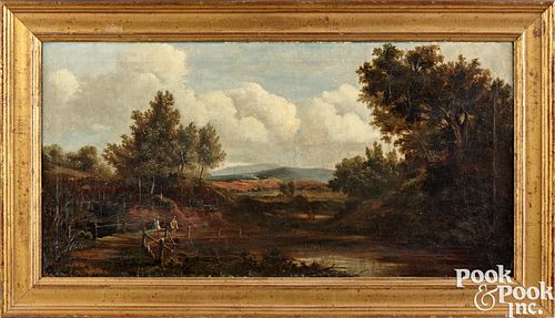 Oil on canvas panoramic landscape, 19th c.
