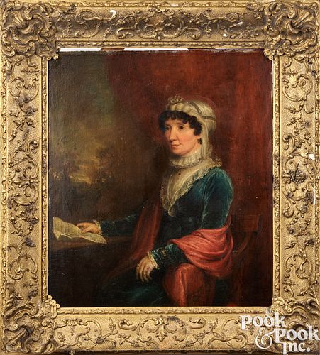 Oil on board portrait of a woman, 19th c.