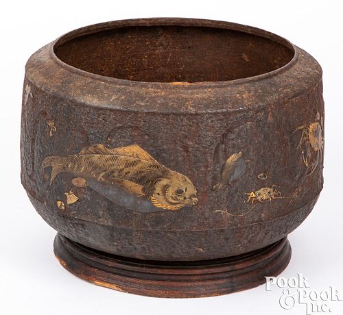 Early Japanese iron and mixed metal bowl
