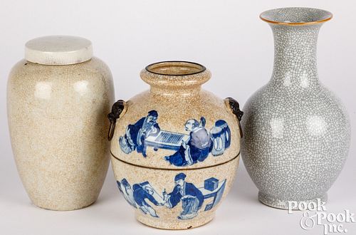 Three Chinese crackle glaze vases