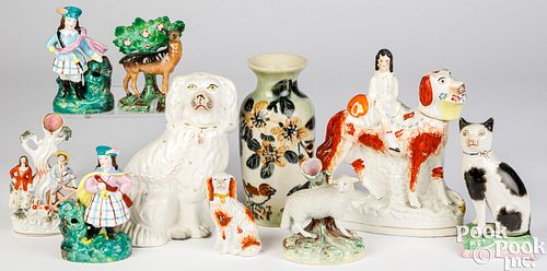 Staffordshire porcelain figures and spill vases
