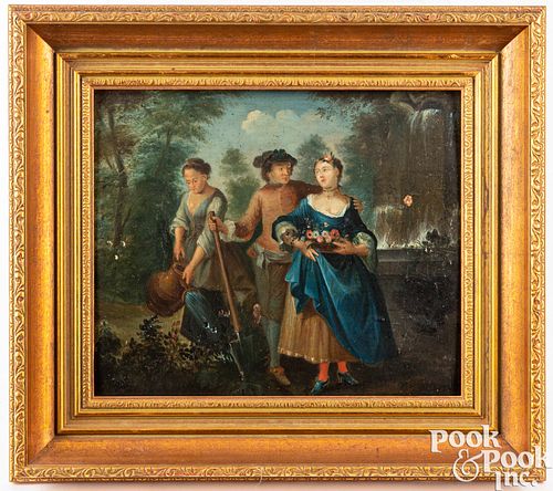 Continental oil on panel courting scene