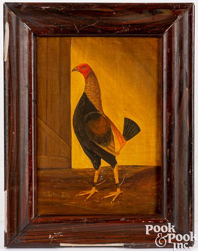Oil on board of a fighting cock