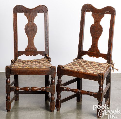 Pair of George I oak dining chairs, early 18th c.