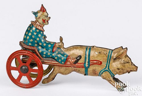 Meier tin lithograph clown and pig penny toy