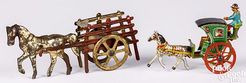 Two tin lithograph horse drawn penny toys