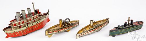 Four tin lithograph boats