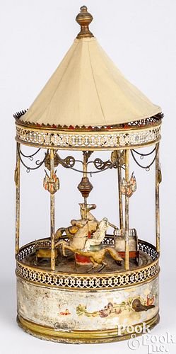 German painted tin musical clockwork carousel