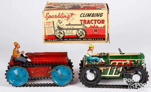 Two Marx tin lithograph wind-up tractors