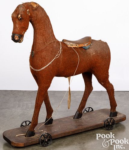 Large felt horse pull toy, late 19th c.