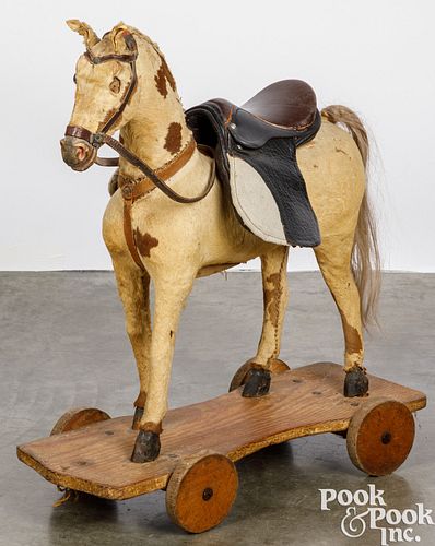 Hide covered horse pull toy, late 19th c.
