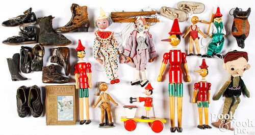 Group of Italian jointed wood Pinocchio dolls