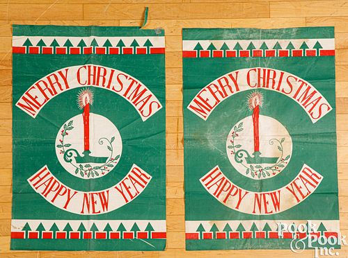 Two printed linen banners