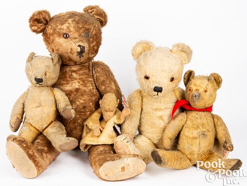 Four mohair teddy bears