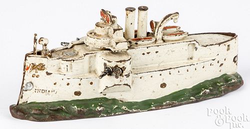J. & E. Stevens cast iron Indiana battleship bank