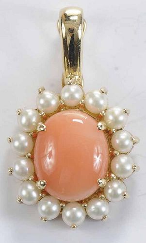 14kt. Gold, Coral and Pearl Pendant
