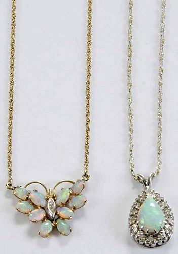 Two 14kt. Diamond and Opal Necklaces