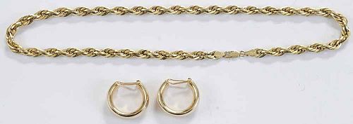 14kt. Gold Link Necklace and Ear Clips
