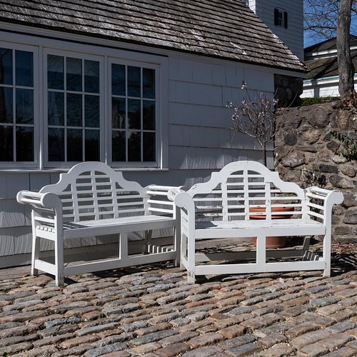 Two English White Painted Wood Garden Benches
