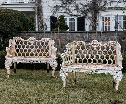 Pair of Painted Cast Iron Horseshoe Back Garden Benches