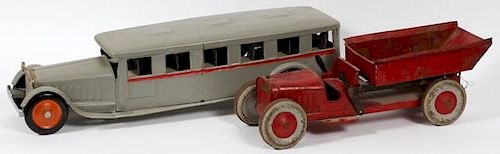 STRUCTO AND COR-COR PRESSED METAL TOY TRUCK AND BUS