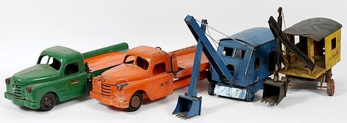 STRUCTO PRESSED METAL TOY TRUCKS AND STEAM SHOVELS
