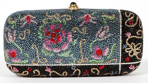 JUDITH LEIBER MULTICOLOR FLORAL MINAUDIERE
