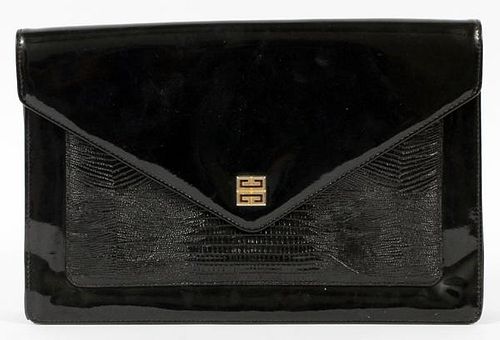 GIVENCHY BLACK PATENT LEATHER & KARUNG CLUTCH