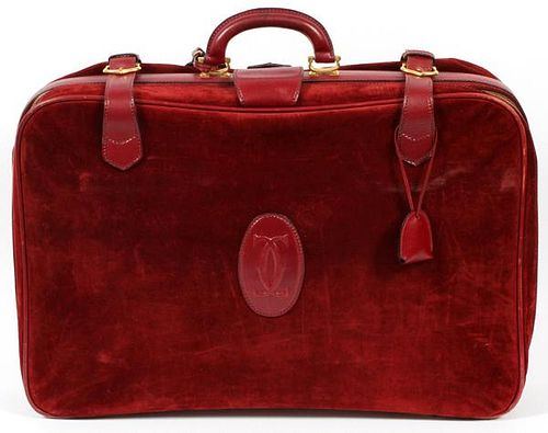CARTIER RED LEATHER AND SUEDE SUITCASE