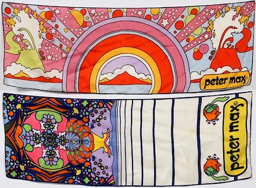 PETER MAX SILK SCARVES 2 PIECES