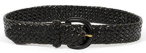 COLE HAAN BRAIDED BLACK LEATHER BELT