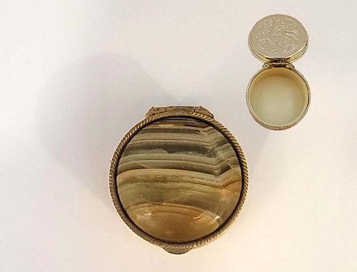 Silver Plated Gray Agate Stone Pill Box