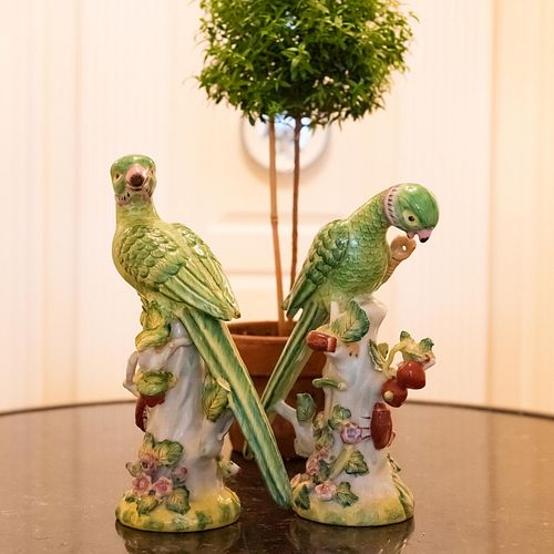 Pair of Glazed Porcelain Models of Parrots