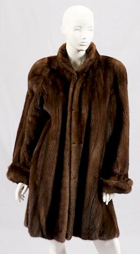 DARK BROWN MINK AND LEATHER COAT SIZE 8-10