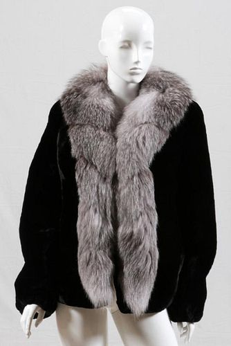 BLACK SHEARED MINK AND SILVER FOX JACKET