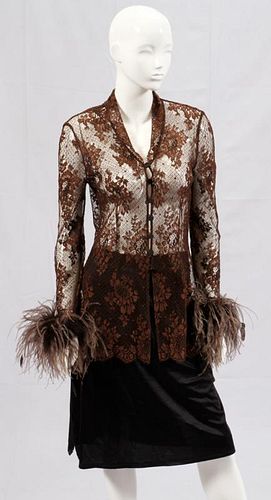 ESCADA BROWN LACE AND FEATHER JACKET