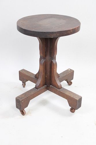 Antique Mission Oak Rolling Industrial Stool Stand