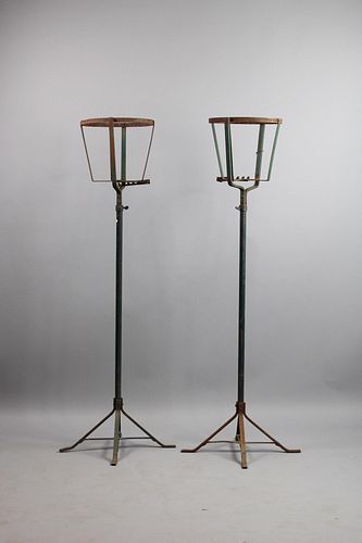 Pair of Antique Iron Plant Stands, Painted Green