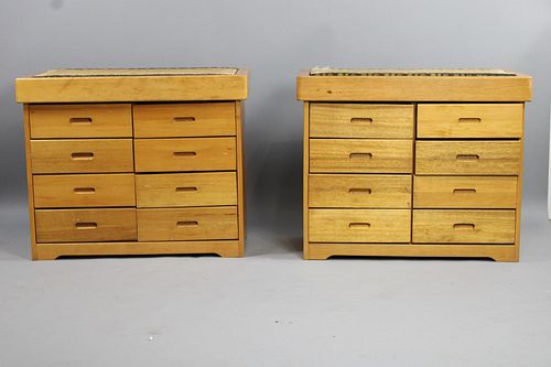 Pair of Japanese Style 8-Drawer Chests with Tatami Tops, Mid Century Modern