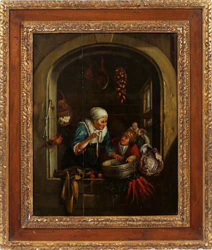 AFTER GERRIT DOU OIL ON WOOD PANEL 19TH C.