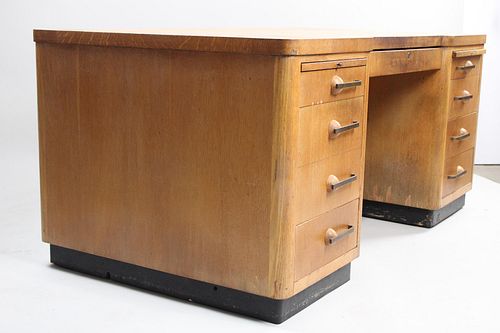 Art Deco Oak Executive Pedestal Desk