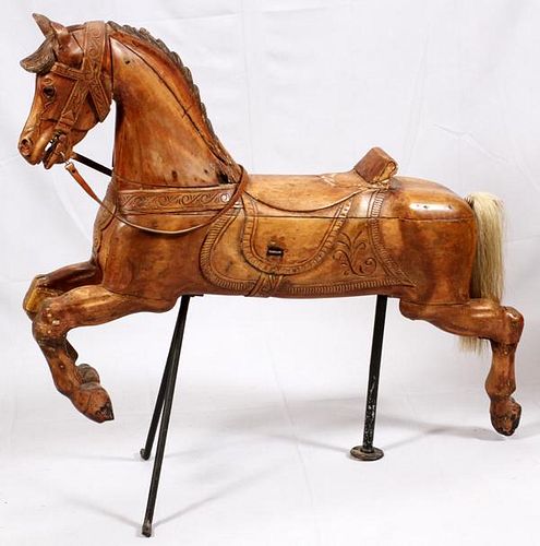 HAND CARVED PINE AMERICAN CAROUSEL HORSE