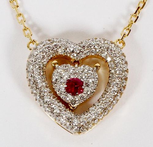 0.60CT DIAMOND AND RUBY HEART NECKLACE
