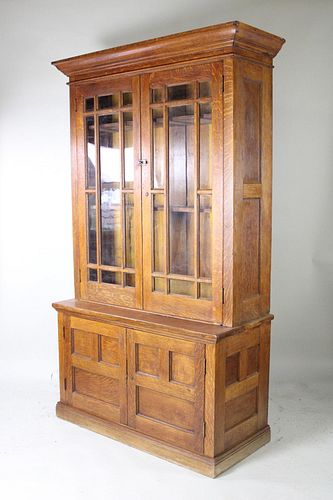 Oak Stepback Curio Cabinet w/Glass Doors, Arts & Crafts