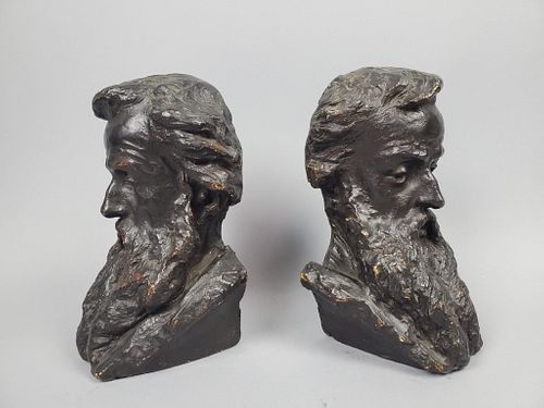 Plaster Cast Bookends of Male Bust in the Style of Auguste Rodin
