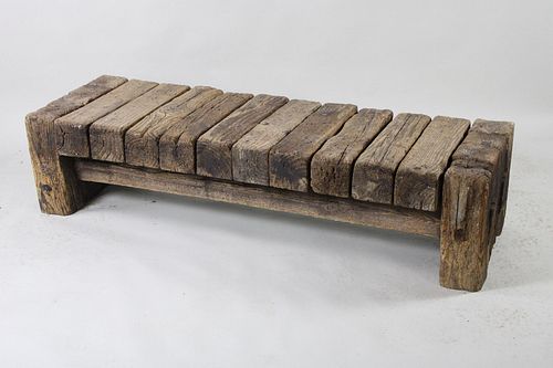 Mid Century Modern Primitive Chunky Brutalist Bench, 6 of 7