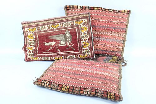 Pair of Red Patterned Kilim Pillows with Pegasus Figure