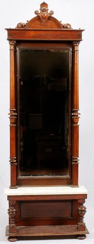 VICTORIAN WALNUT PIER MIRROR AND MARBLE TOP CONSOLE