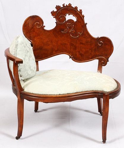 UPHOLSTERED MAHOGANY ONE-ARMED SETTEE
