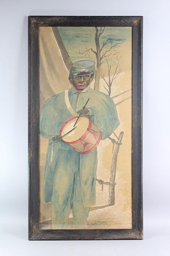 Folk Art of Black Civil War Drummer Watercolor